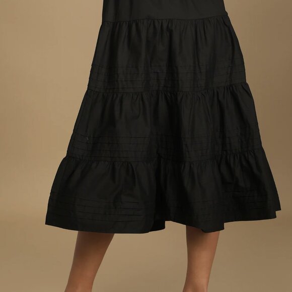 NWT Lulus Perfect Intentions Black Tiered Cotton Midi Skirt - Picture 4 of 7